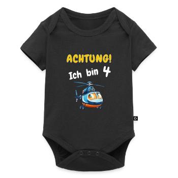 Achtung! Ich bin 4 Hubschrauber Geburtstagsshirt - Baby Premium Kurzarmbody - Schwarz - Vorne