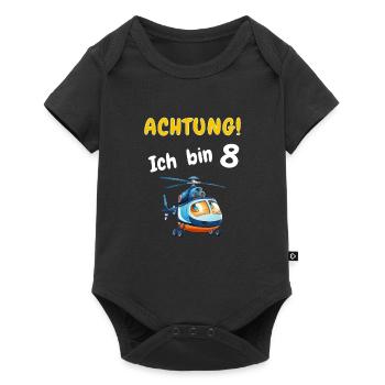 Achtung! Ich bin 8 Hubschrauber Geburtstagsshirt - Baby Premium Kurzarmbody - Schwarz - Vorne