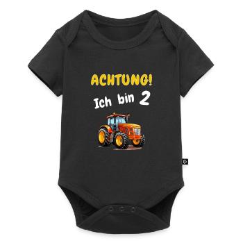 Achtung! Ich bin 2 Traktor Geburtstagsshirt - Baby Premium Kurzarmbody - Schwarz - Vorne
