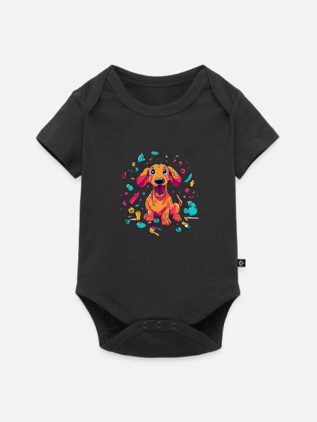 Verspielter Dackelwelpen-Unfug - Baby Premium Kurzarmbody - Schwarz