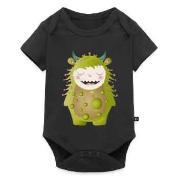 cute green monster with horns - Baby Premium short-sleeve bodysuit - black - Front