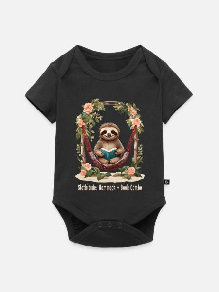Süßes Faultier mit Buch - Baby Premium Kurzarmbody - Schwarz