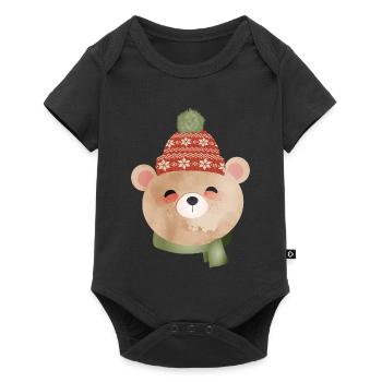 cute bear with bobble hat and scarf in winter - Baby Premium short-sleeve bodysuit - black - Front