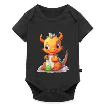 Orange Baby Dragon Feeding Bottle Cute Shirt - Baby Premium short-sleeve bodysuit - black - Front