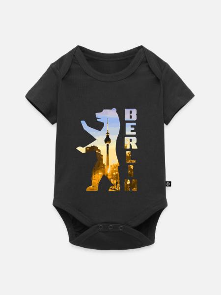 Berlin Bär gefüllt mit Stadtlandschaft Fernsehturm - Baby Premium Kurzarmbody - Schwarz