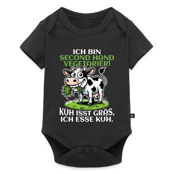 Ich bin Second Hand Vegetarier - Kuh Meme - Baby Premium Kurzarmbody - Schwarz - Vorne
