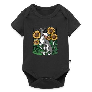 Lévrier et tournesols - Body à manches courtes Premium Bébé - noir - Devant
