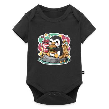 Penguin with soft drink, burger, French fries - Baby Premium short-sleeve bodysuit - black - Front