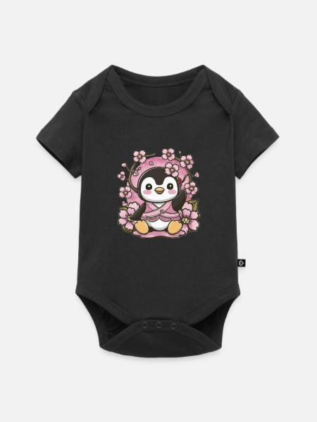 Cartoon Kawaii Penguin with Cherries - Baby Premium short-sleeve bodysuit - black