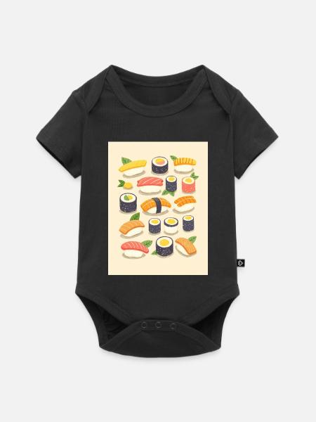 Lebendige Sushi-Sortiment-Illustration - Baby Premium Kurzarmbody - Schwarz