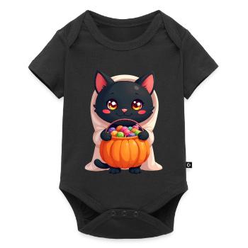 Chat d’Halloween avec citrouille d’Halloween - Body à manches courtes Premium Bébé - noir - Devant