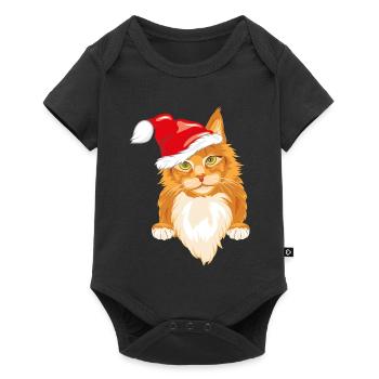 Cute peeking ginger cat in Christmas hat - Baby Premium short-sleeve bodysuit - black - Front