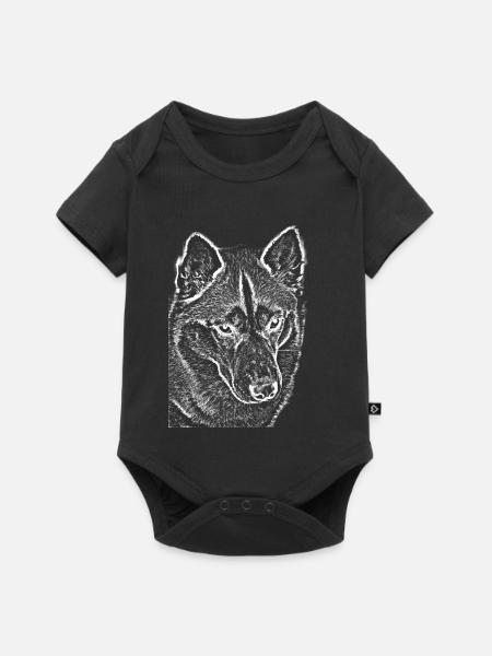 Wolfsblick Linienzeichnung Druckdesign Husky - Baby Premium Kurzarmbody - Schwarz
