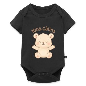 100% kuschelt, weicher Teddybär - Baby Premium Kurzarmbody - Schwarz - Vorne