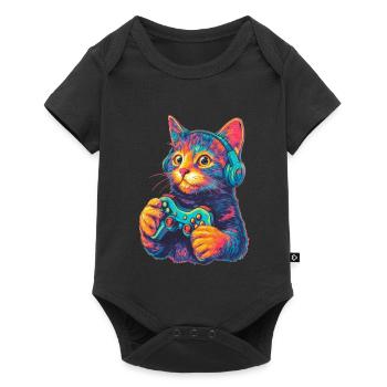 Joueur de chat drôle - Body à manches courtes Premium Bébé - noir - Devant