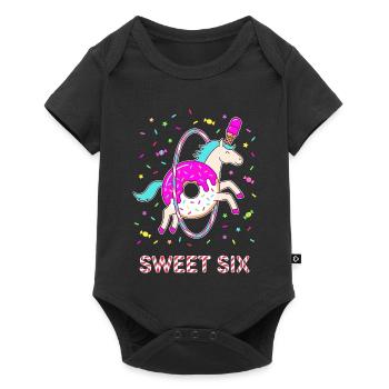 Sweet Six Einhorn Donut - Baby Premium Kurzarmbody - Schwarz - Vorne