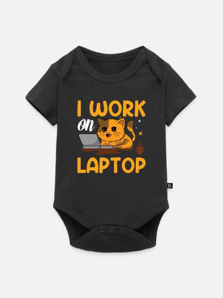 Cat work on laptop - Baby Premium Kurzarmbody - Schwarz