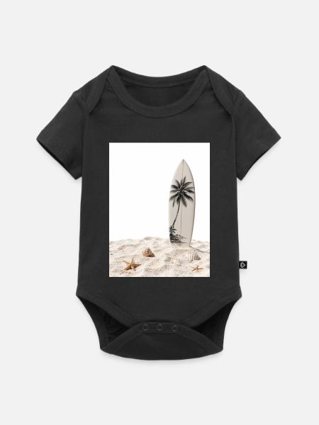 Surfbrett im Sand - Baby Premium Kurzarmbody - Schwarz