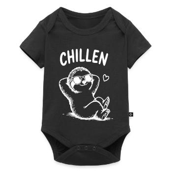 Chillen Faultier Cartoon mit Sonnenbrille - Baby Premium Kurzarmbody - Schwarz - Vorne