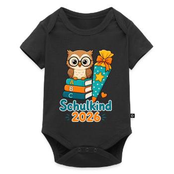 Schulkind 2026 Eule Einschulung - Baby Premium Kurzarmbody - Schwarz - Vorne