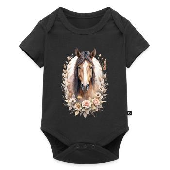 Cheval brun avec des roses - Body à manches courtes Premium Bébé - noir - Devant