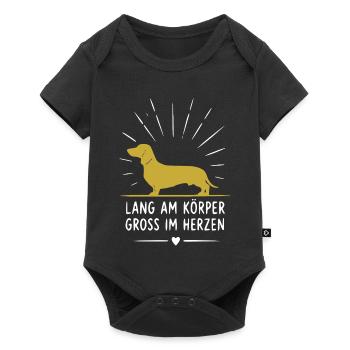 Dackel Herzdesign Lang am Körper - Baby Premium Kurzarmbody - Schwarz - Vorne