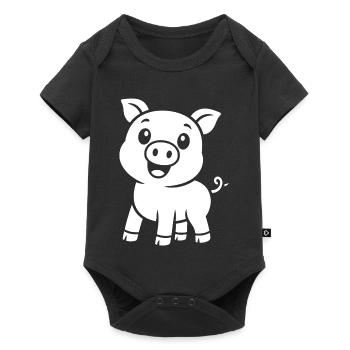 Süßes Schweinchen Silhouette Tiermotiv - Baby Premium Kurzarmbody - Schwarz - Vorne