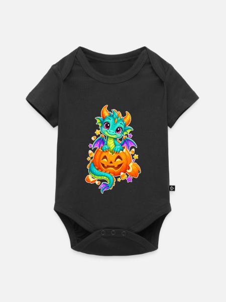 Kleiner Drachengeist im Kürbis - Baby Premium Kurzarmbody - Schwarz