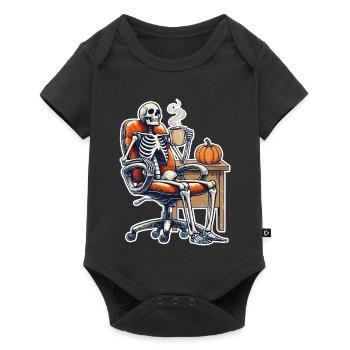Herbstskelett am Kaffeetisch - Baby Premium Kurzarmbody - Schwarz - Vorne