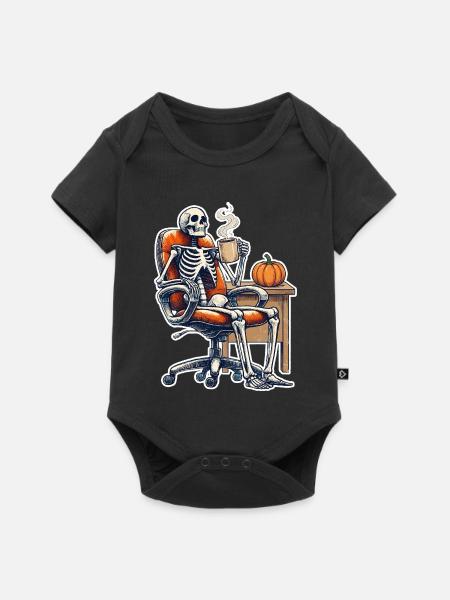 Herbstskelett am Kaffeetisch - Baby Premium Kurzarmbody - Schwarz