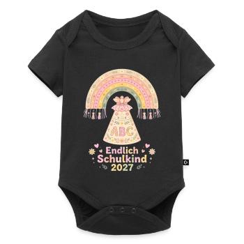Endlich Schulkind 2027 Regenbogen Blumen - Baby Premium Kurzarmbody - Schwarz - Vorne