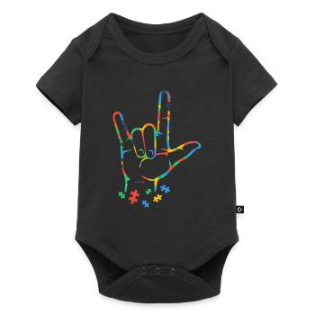 Autismus Buntes Puzzle ASL Handzeichensprache - Baby Premium Kurzarmbody - Schwarz - Vorne