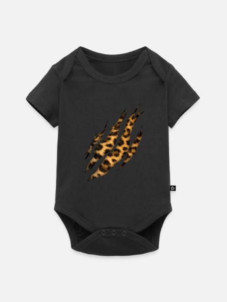 Kralle Leopard Fell Muster - Baby Premium Kurzarmbody - Schwarz