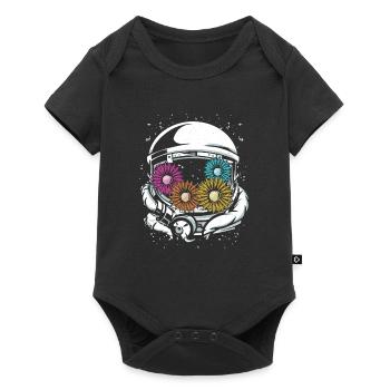 Astronaut Flowers - Mond & Weltall - Baby Premium Kurzarmbody - Schwarz - Vorne