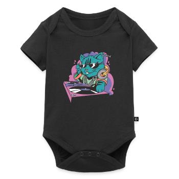 Katze am DJ Pult - Baby Premium Kurzarmbody - Schwarz - Vorne