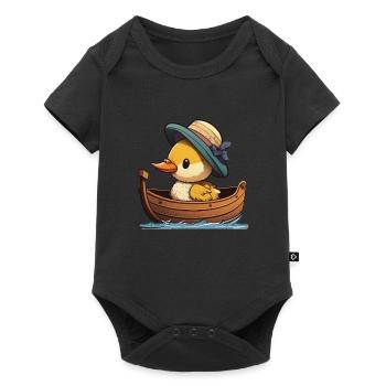 Süße Ente im Ruderboot mit Sommerhut und Blume - Baby Premium Kurzarmbody - Schwarz - Vorne