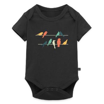 Bunte Vögel auf Drähten sitzend Niedlich Vogel - Baby Premium Kurzarmbody - Schwarz - Vorne