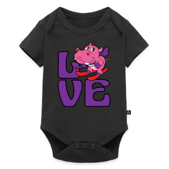 Hippopotame skieur ski sport d'hiver neige - Body à manches courtes Premium Bébé - noir - Devant