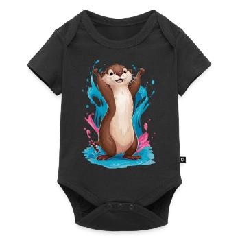 Niedlicher Otter für Kinder Tier im Wasser - Baby Premium Kurzarmbody - Schwarz - Vorne