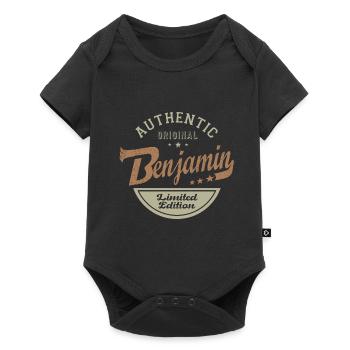 Benjamin personalisierter Geschenkname Benjamin - Baby Premium Kurzarmbody - Schwarz - Vorne