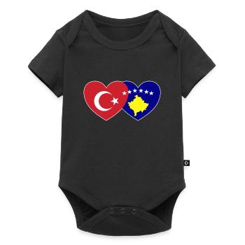 Türkei Kosovo Flagge Herz vereint - Baby Premium Kurzarmbody - Schwarz - Vorne