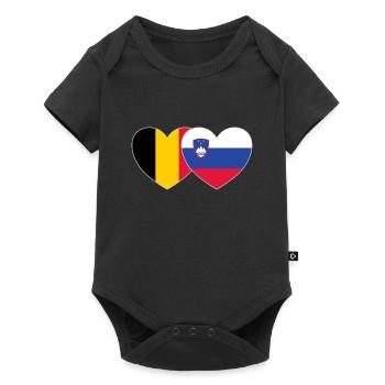 Belgien Slowenien Flagge Herz - Baby Premium Kurzarmbody - Schwarz - Vorne