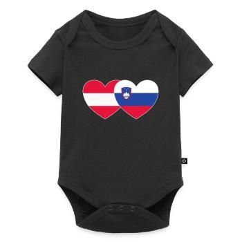 Österreich Slowenien Flagge Herz - Baby Premium Kurzarmbody - Schwarz - Vorne