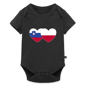 Slowenien Polen Flagge Herz - Baby Premium Kurzarmbody - Schwarz - Vorne
