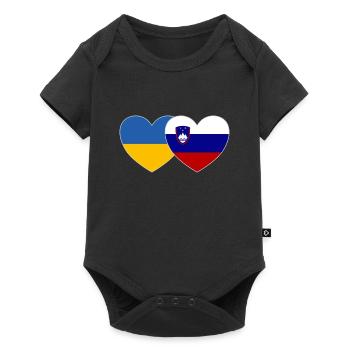 Ukraine Slowenien Flagge Herz - Baby Premium Kurzarmbody - Schwarz - Vorne