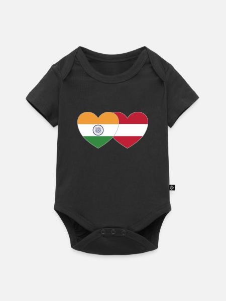 Indien Österreich Flagge Herz - Baby Premium Kurzarmbody - Schwarz