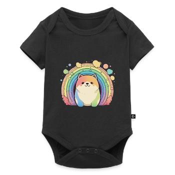 Akita Inu Hund Bunte Farben Regenbogen Kunst Anime - Baby Premium Kurzarmbody - Schwarz - Vorne