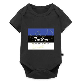 Tallinn - Hauptstadt mit GPS & Flagge - Baby Premium Kurzarmbody - Schwarz - Vorne