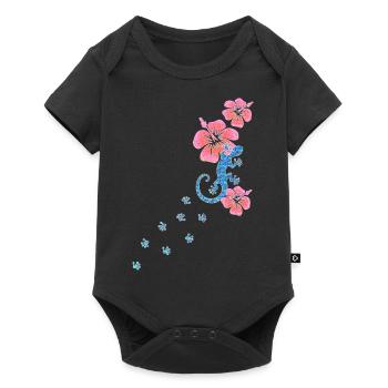 Gecko Fußabdruck mit Hibiskus, Glücksbringer Aloha - Baby Premium Kurzarmbody - Schwarz - Vorne