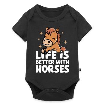 Horse Horse Riding Horse Riding Jumping - Baby Premium short-sleeve bodysuit - black - Front